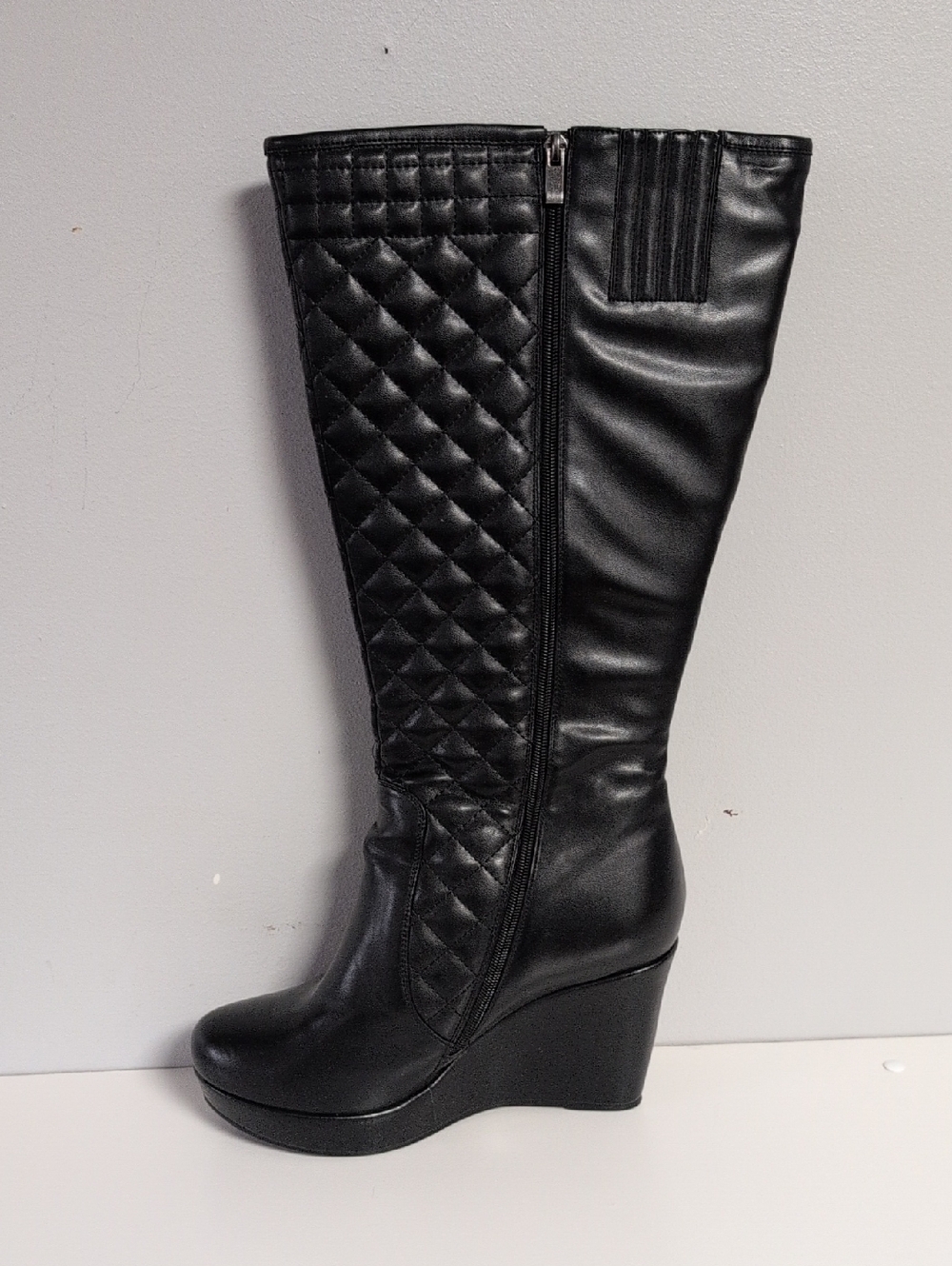 Women's Addition Elle Heeled Boots Knee High Zipper Platform Black Alternative - Picture 5 of 9
